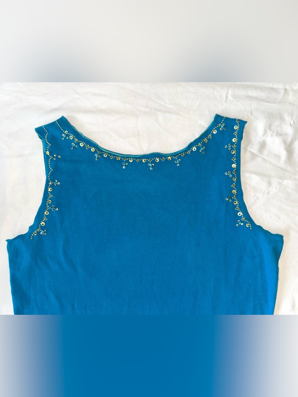 Vintage 90s Liz Claiborne Turquoise Blue Embellished Tank Top - XL - Picture 3 of 11